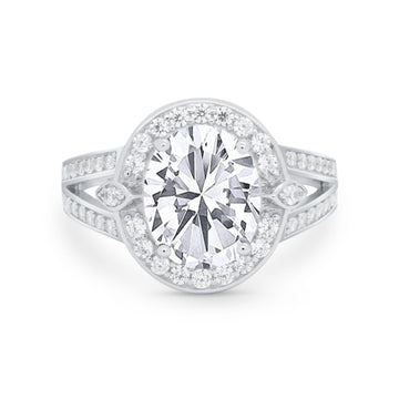 14K White Gold Oval Art Deco Split Shank Bridal Wedding Engagement Ring Simulated CZ Size-7